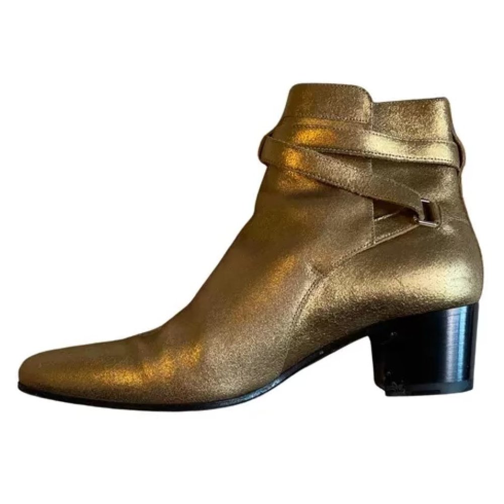 Saint Laurent Metallic Gold Leather Ankle boot 35